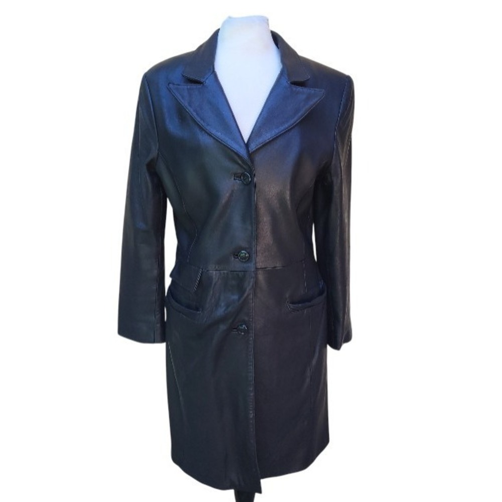 Bod & Christensen VTG Martina Women's Long Black Leather Matrix Trench Coat - M